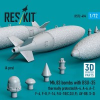 RS72-0494   Mk.83 bombs with BSU-35 thermally protected (4 pcs) (A-4, A-6, A-7, F-4, F-8, F-14, F/A-18(C,D,E,F), AV-8B, S-3) (3D printed) (1/72) (attach1 88513)