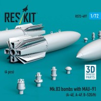 RS72-0497   Mk.83 bombs with MAU-91 (4 pcs) (A-4E, A-4F, B-52G/H) (3D printed) (1/72) (attach1 88522)