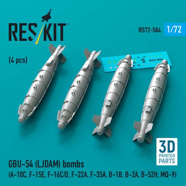 RS72-0504   GBU-54 (LJDAM) bombs (4 pcs) (A-10C, F-15E, F-16C/D, F-22A, F-35A, B-1B, B-2A, B-52H, MQ-9) (3D Printed) (1/72) (thumb88543)