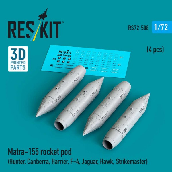 RS72-0508   Matra-155 rocket pod (4 pcs) (Hunter, Canberra, Harrier, F-4, Jaguar, Hawk, Strikemaster) (3D Printed) (1/72) (thumb88551)