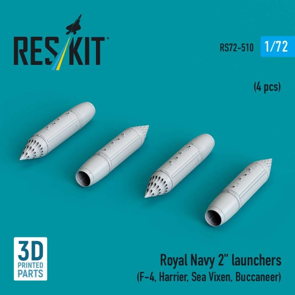 RS72-0510   Royal Navy 2" launchers (4 pcs) (F-4, Harrier, Sea Vixen, Buccaneer) (3D Printed) (1/72) (thumb88553)