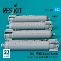 RS72-0515   CBU-97/105 cluster bombs (4 pcs) (F-15E, F-16, A-10, B-1B, B-2, B-52) (3D Printed) (1/72) (attach1 88565)