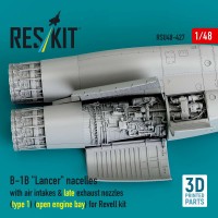 RSU48-0427   B-1B «Lancer» nacelles with air intakes & late exhaust nozzles (type 1) (open engine bay) for Revell kit (3D Printed) (1/48) (attach1 88397)