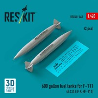 RSU48-0449   600 gallon fuel tanks for F-111 (A,C,D,E,F & EF-111) (2 pcs) (3D Printed) (1/48) (thumb88413)