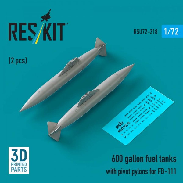 RSU72-0218   600 gallon fuel tanks with pivot pylons for FB-111 (2 pcs) (3D Printed) (1/72) (thumb88628)